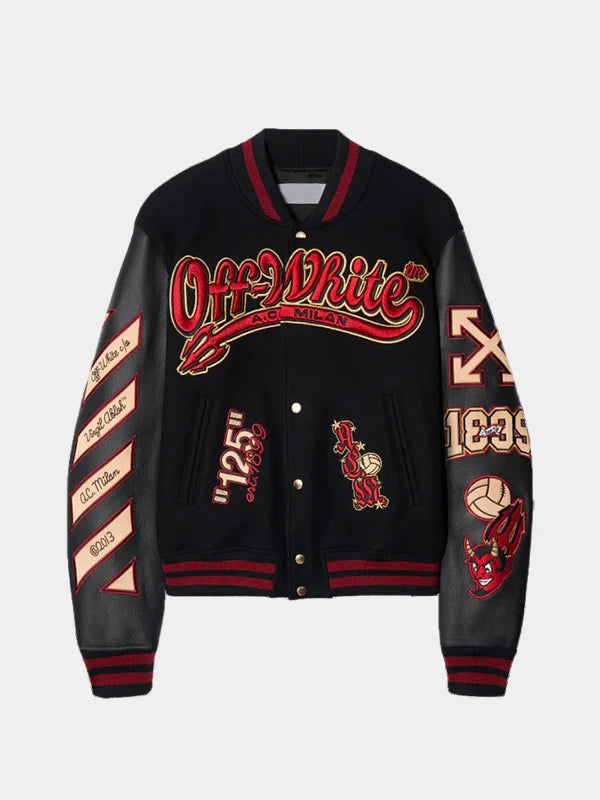 Off White X AC Milan Varsity Jacket Black