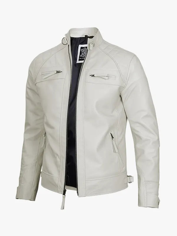 Off White Biker Café Racer Leather Jacket Men’s
