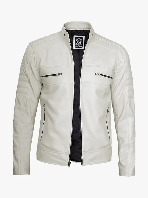 Off White Men’s Leather Café Racer Jacket