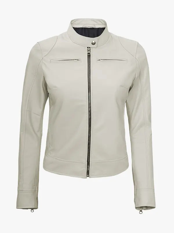 Off White Women’s Motorcycle Café Racer Leather Jacket