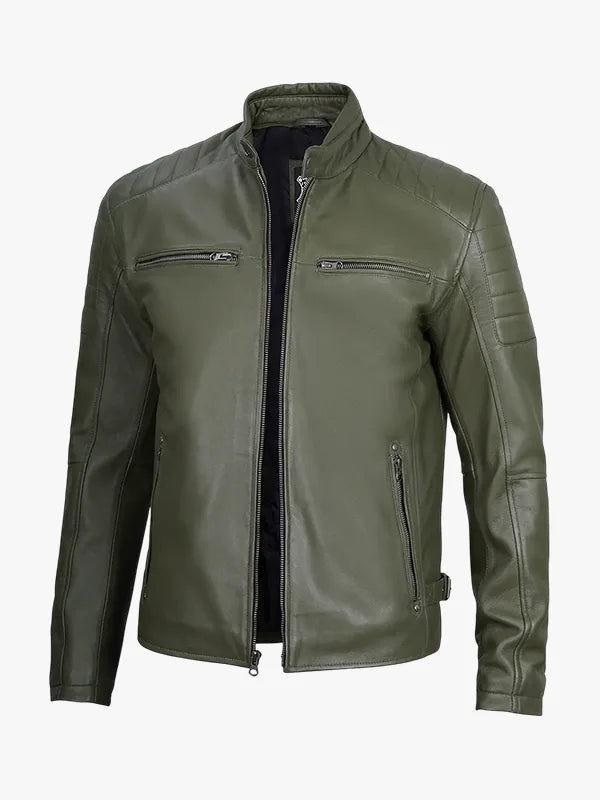 Olive Green Cafe Racer Leather Jacket