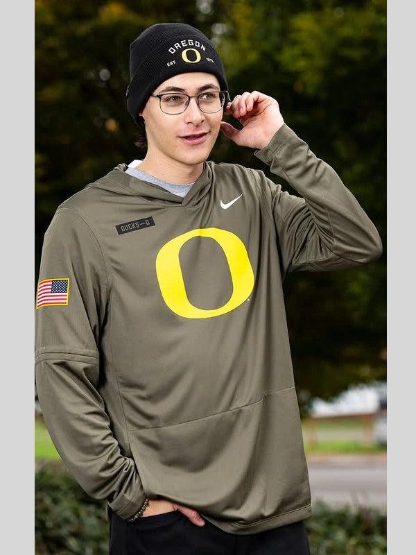 Oregon Ducks 2025 Military Appreciation Long Sleeve Hoodie T-Shirt