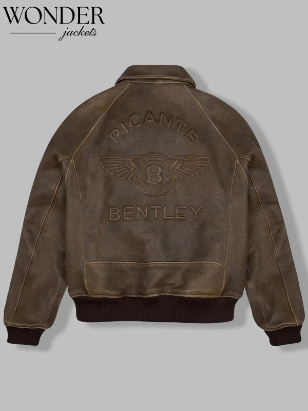 PICANTE BENTLEY LEATHER BOMBER JACKET BROWN
