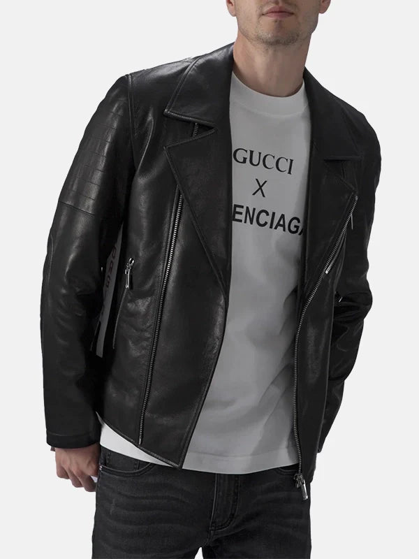 Padded Black Leather Jacket Mens