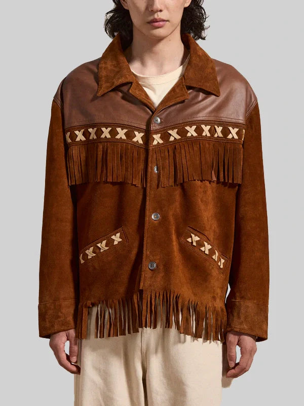 Pete Davidson Western Brown Suede Fringe Jacket