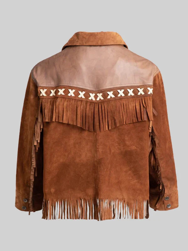 Pete Davidson Western Brown Suede Leather Fringe Jacket