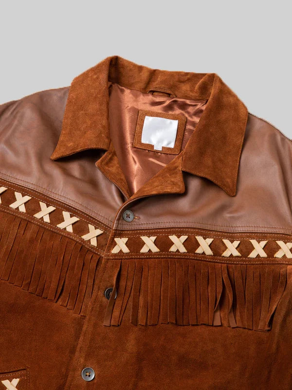 Pete Davidson Western Fringe Brown Suede Jacket