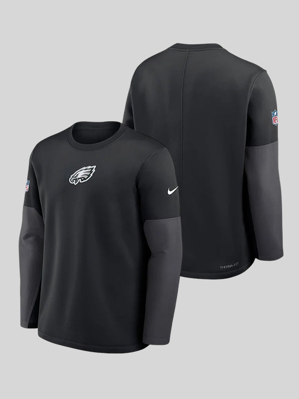 Philadelphia Eagles Black Sideline Coach Crewneck Sweatshirt