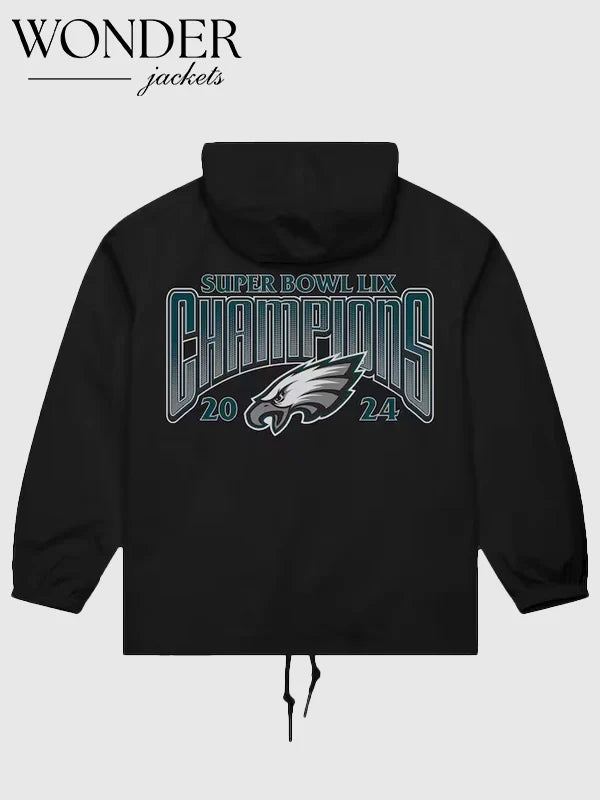 Philadelphia Eagles Mitchel Ness Super Bowl LIX Champions Full-Snap Hoodie Wind breaker Jacket Black