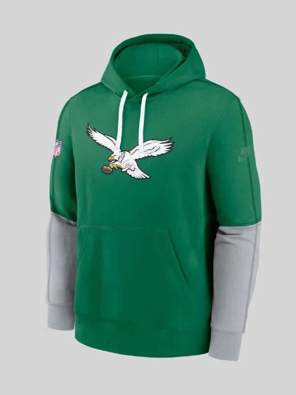 Philadelphia Eagles Nike Throwback Logo Club Tri-Blend Pullover Hoodie - Kelly Green