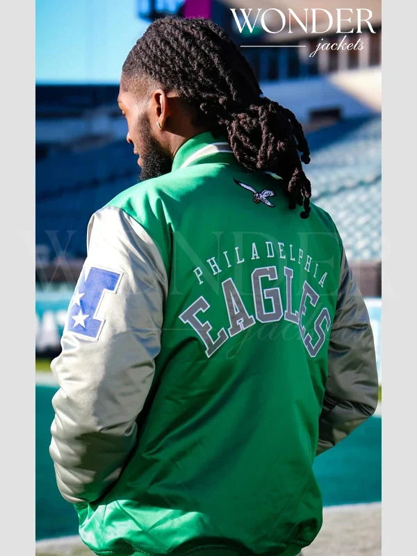 Philadelphia Eagles Satin Varsity Jacket Green & Grey