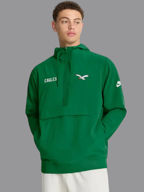 Philadelphia Eagles Nike Sideline Kelly Green Anorak Half Zip Hoodie Jacket