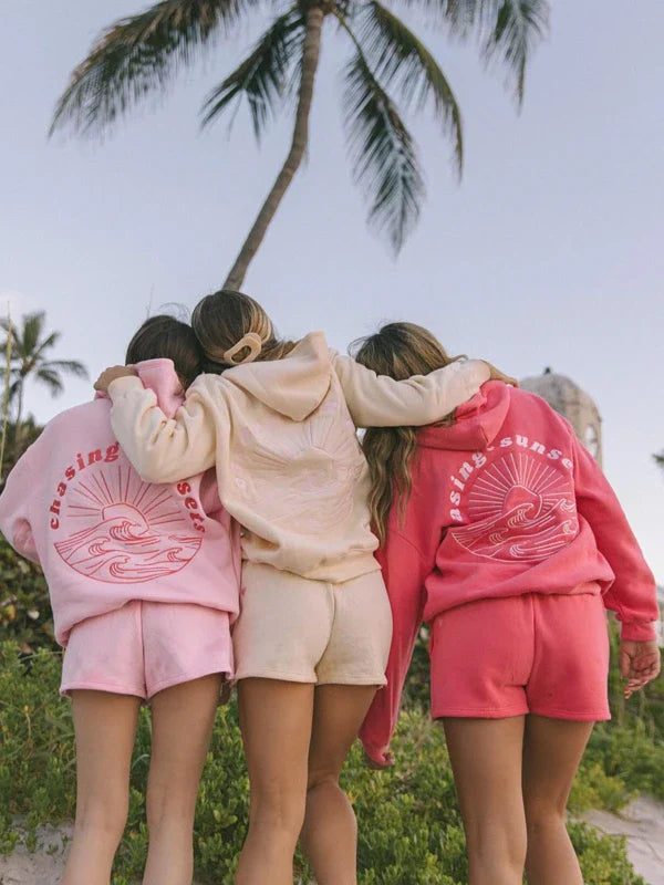 Pink Palm Puff Chasing Sunset Hoodie