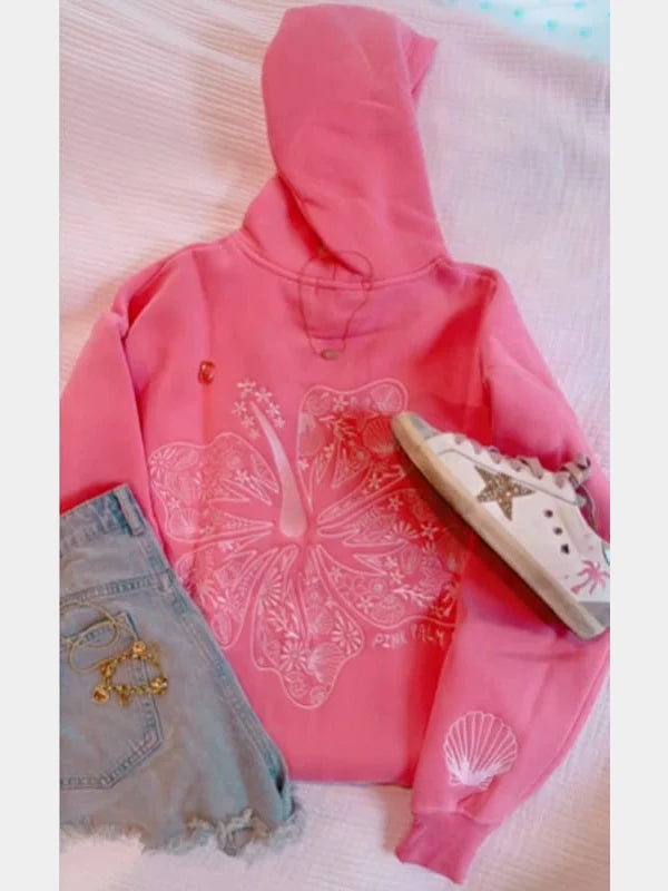 Pink Palm Puff Hawaii Hibiscus Dark Pink Hoodie