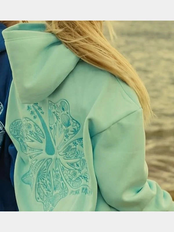 Pink Palm Puff Hawaii Hibiscus Ligh Blue Hoodie