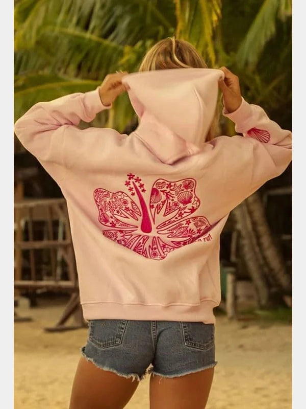 Pink Palm Puff Hawaii Hibiscus Light Pink Hoodie