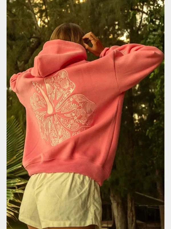 Pink Palm Puff Hawaii Hibiscus Pink Hoodie