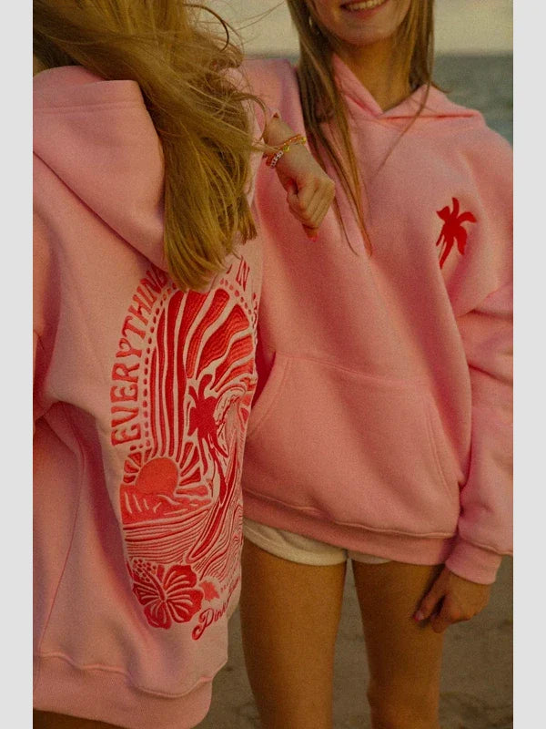 Pink Palm Puff Hoodie