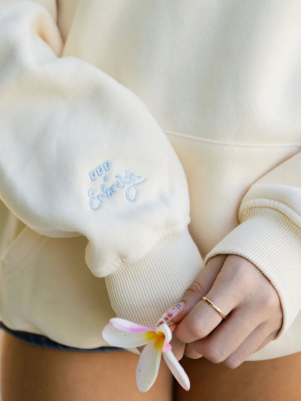 Pink Palm Puff Live in the Moment Cream Hoodie