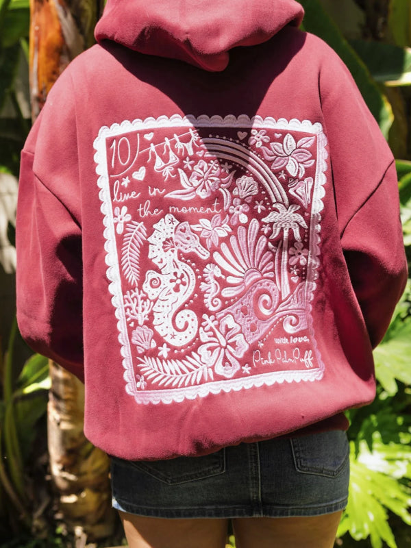 Pink Palm Puff Live in the Moment Hoodie Burgundy