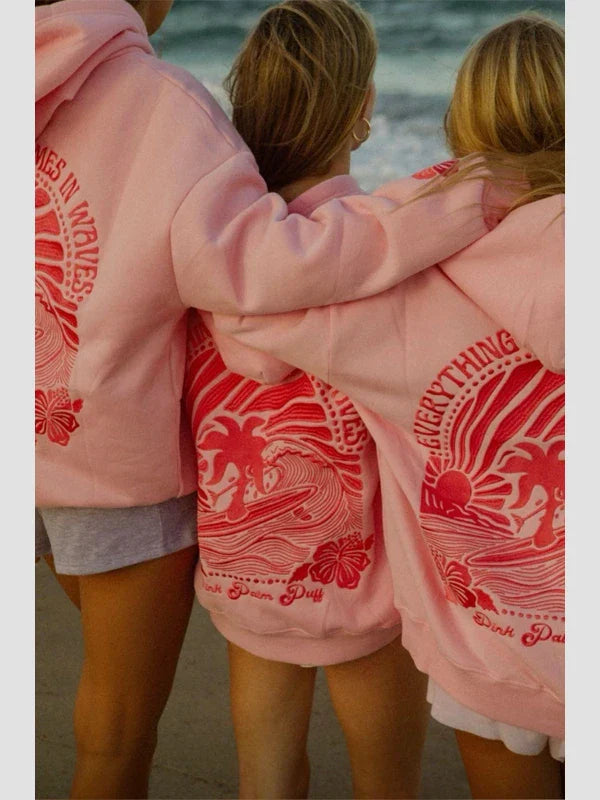 Pink Palm Puff Oversized Hoodie