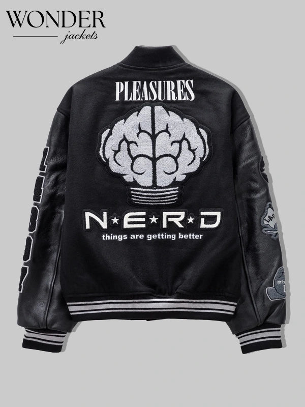 Pleasures Nerd Black Varsity Letterman Jacket