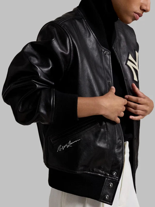 Polo Ralph Lauren Yankees Black Leather Bomber Jacket