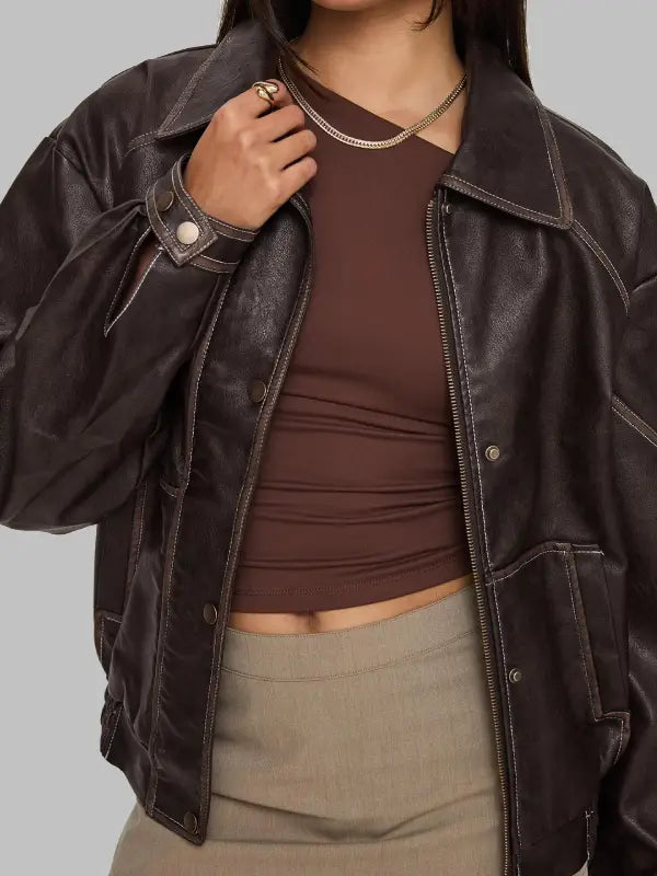 Princess Polly Jaxton Faux Leather Jacket Brown