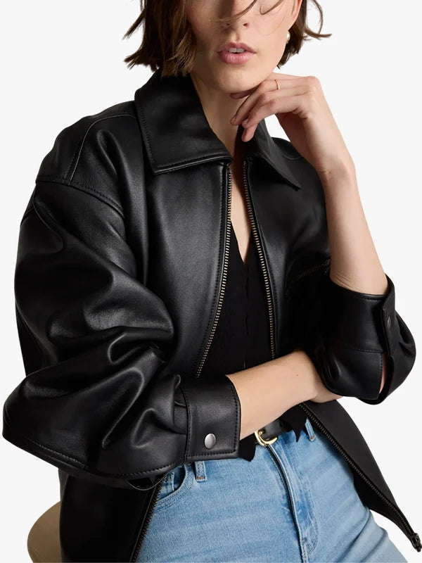 Quince Leather Oversized Bomber Jacket
