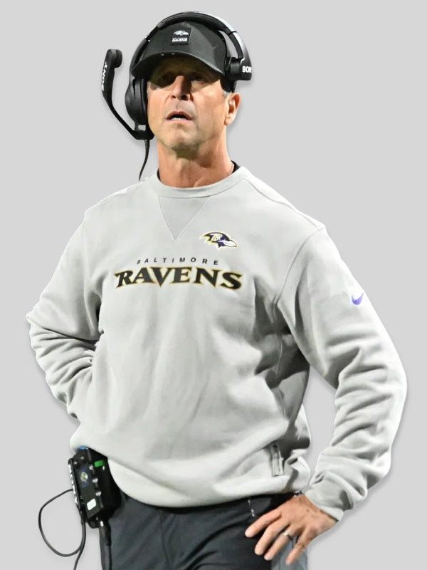Ravens Grey Crewneck Sweatshirt John Harbaugh