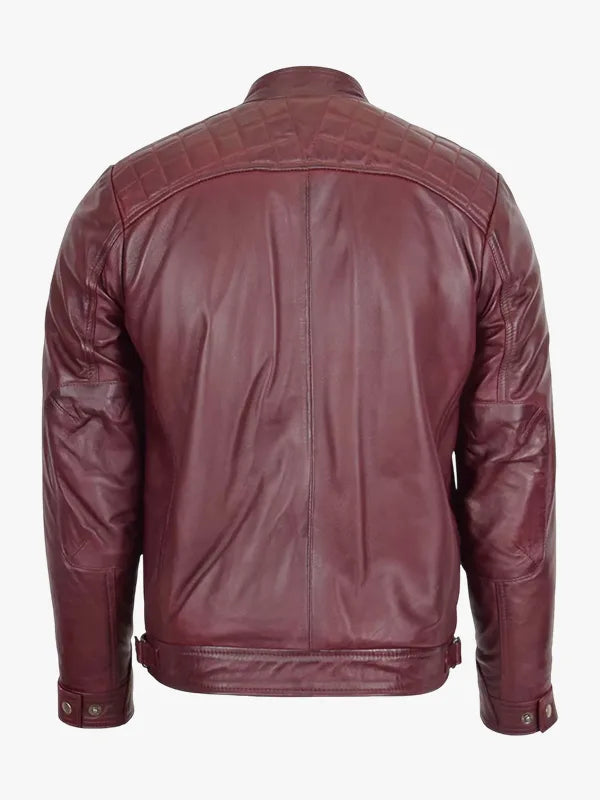 Real Lambskin Burgundy Leather Biker Jacket 