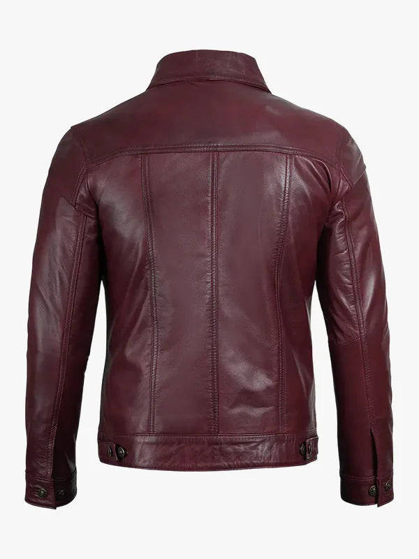 Real Lambskin Leather Burgundy Trucker Jacket