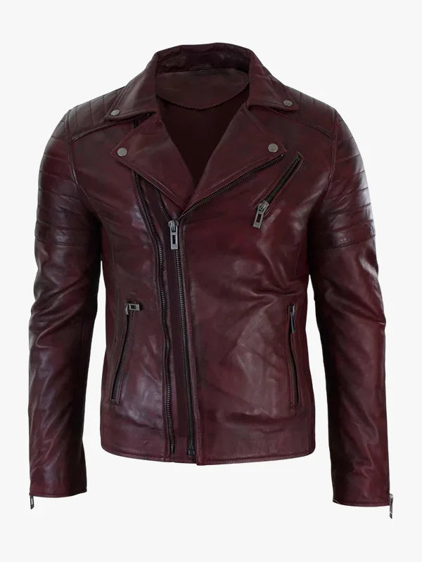 Slim Fit Brando Burgunder Bikerjacke