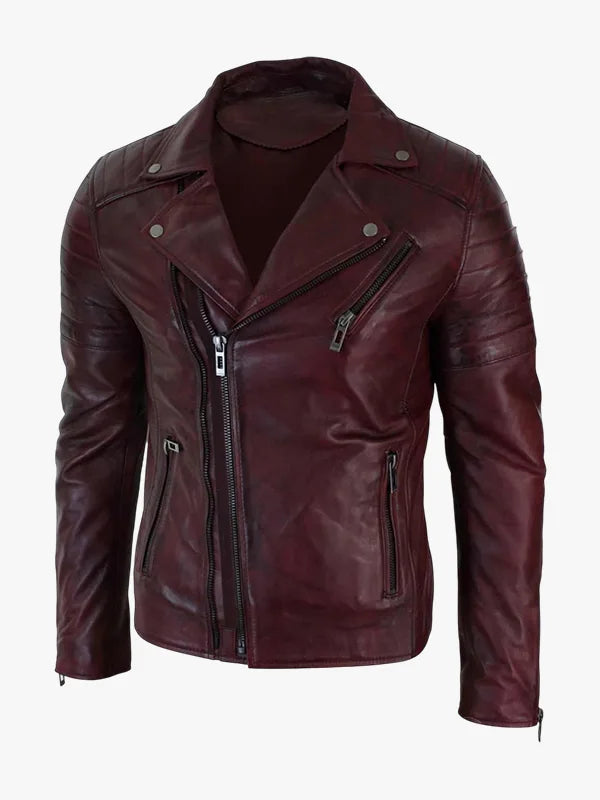 Slim Fit Brando Burgunder Bikerjacke