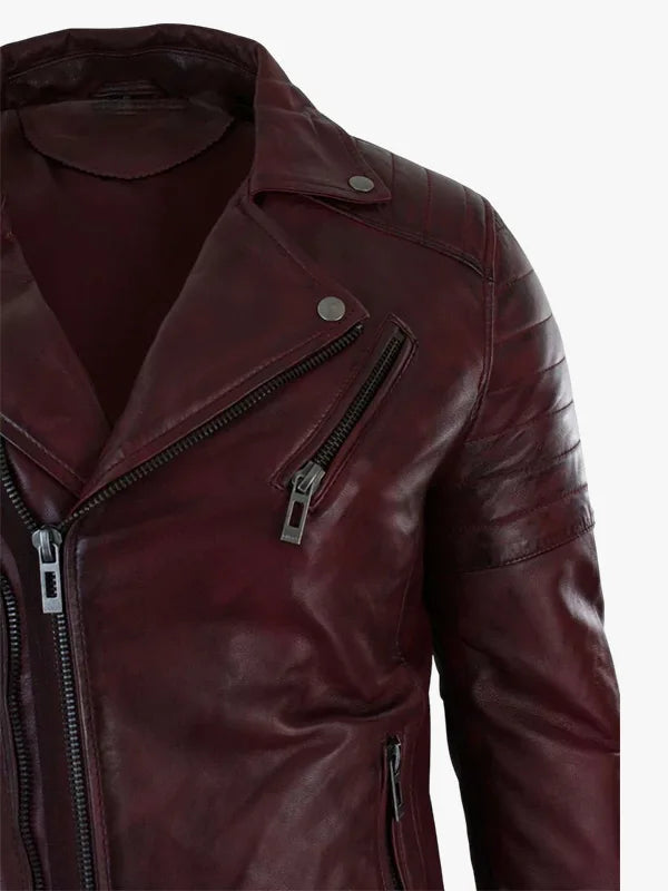Slim Fit Brando Burgunder Bikerjacke