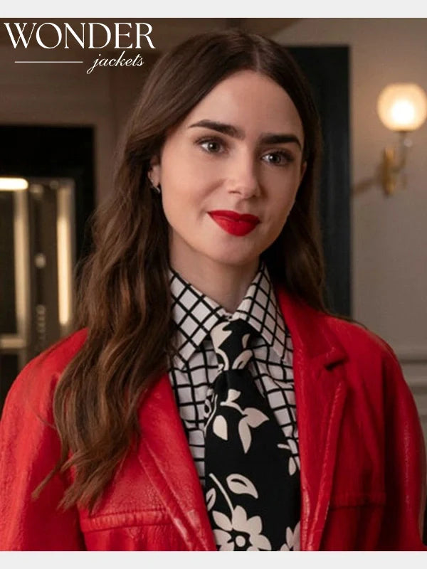 Red Leather Emily in Paris S04 Emily Cooper Coat.