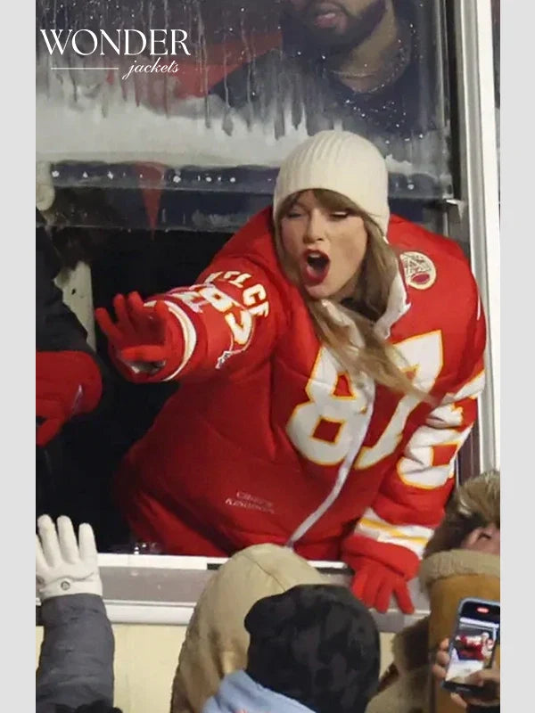 Red Travis Kelce 87 Taylor Swift Puffer Full-Zip Jacket