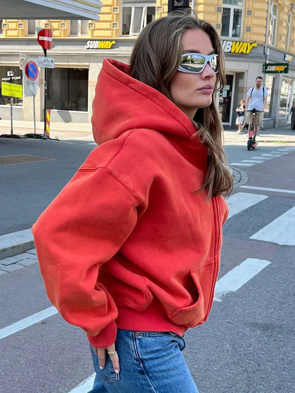 Red Zip Broken Oslo Hoodie