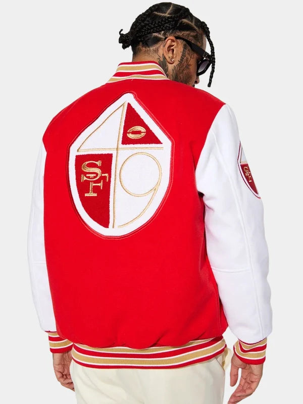 Red and White 49ers Varsity Jacket