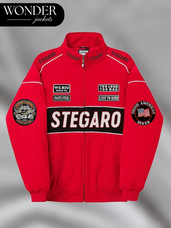 Red Stegaro Moto Bomber Jacket