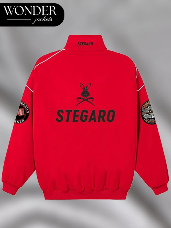 Red Stegaro Moto Zipper Bomber Jacket
