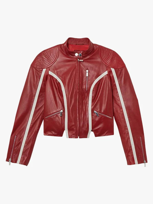Redline Bolt High-Collar Leather Biker Jacket 