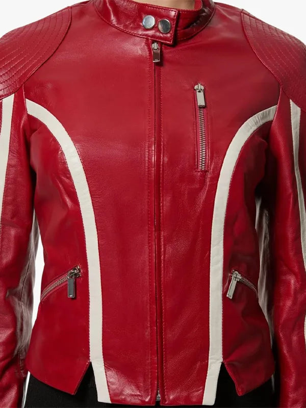 Redline Bolt High-Collar Leather Jacket 