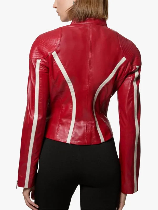 Redline Bolt High-Collar Red Leather Jacket 