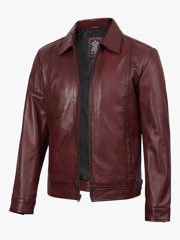 Reeves Herren Harrington Echtlederjacke Burgunderrot