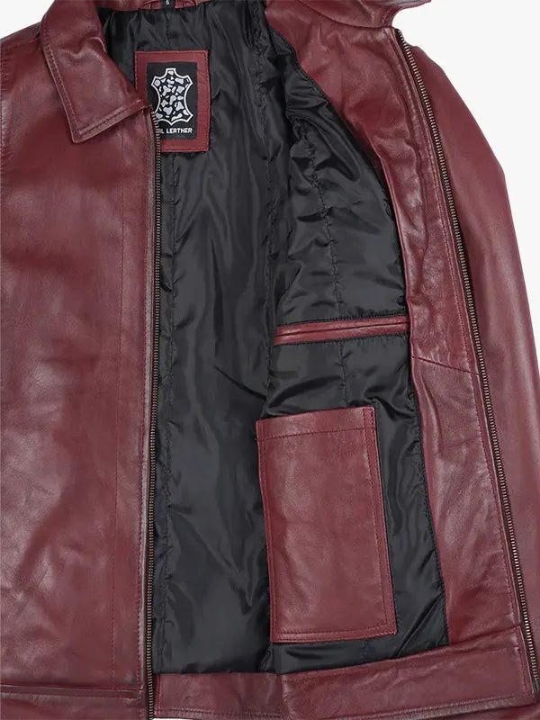 Reeves Herren Harrington Echtlederjacke Burgunderrot