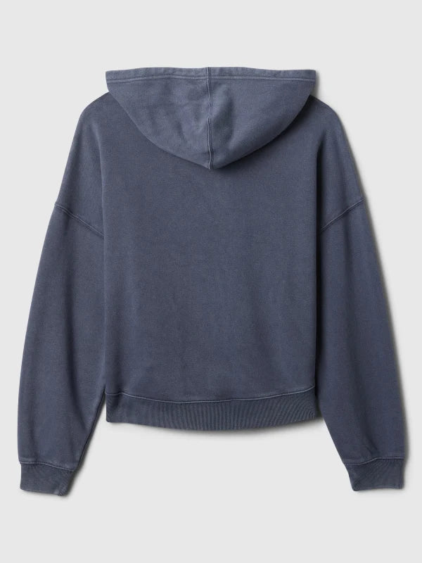 Relaxed Gap Mini-Logo Cropped Grey Hoodie