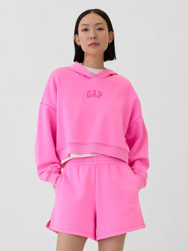 Relaxed Gap Mini-Logo Cropped Hoodie Pink