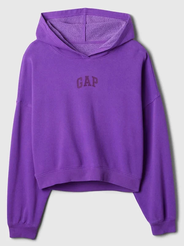 Relaxed Gap Mini-Logo Cropped Hoodie Purple