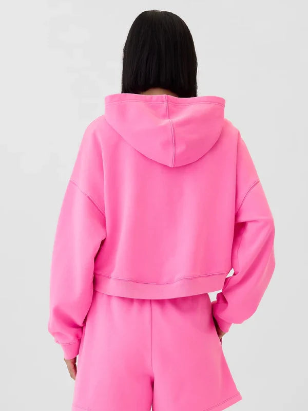 Relaxed Gap Mini-Logo Cropped Pink Hoodie